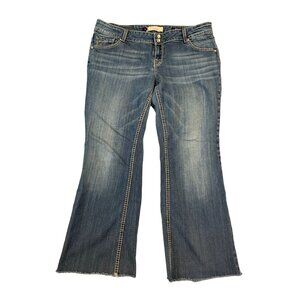 Vigoss Womens Size 8 Fit Bootcut jeans Raw Hem Blue Denim Flap Back Pockets Tan